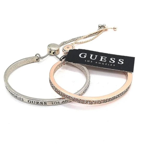 Guess Jewelry - Guess 2 Pieces Slider Bracelets Set in Silver and Rose Gold with CZ